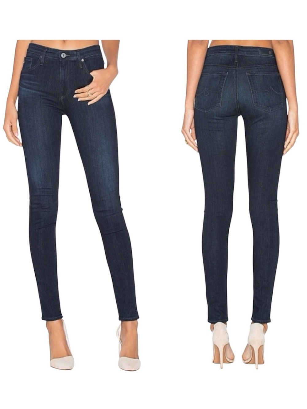 AG Adriano Goldschmied Women’s Dark Blue Farrah High-Rise Skinny Jeans
